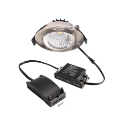 Indbygningsspots ^ Deko-Light Forsænket loftlampe Dione, IP44, 3.000 K, nikkel, dæmpbar