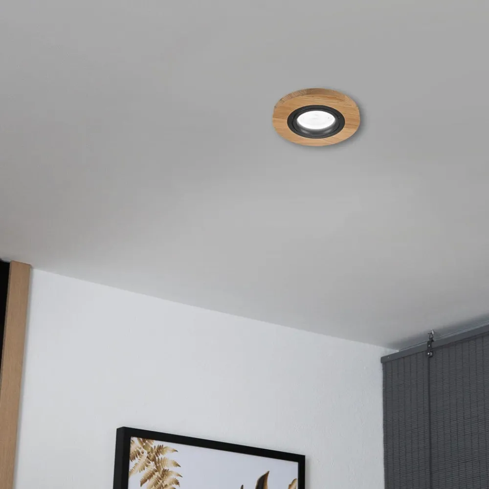 Lamkur Lighting Indbygningsspots > Forsænket loftlampe Tobby, Ø 10 cm, egetræ, GU10