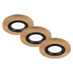 Lamkur Lighting Indbygningsspots > Forsænket loftlampe Tobby, Ø 10 cm, 3 stk. sæt, egetræ GU10
