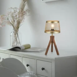Bordlamper ^ JUST LIGHT. GmbH Frederik bordlampe i træ, trefod