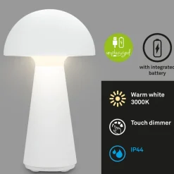 Briloner Dekorationsbelysning|Terrassebelysning > Fungo LED-bordlampe, genopladelig, hvid
