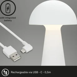 Briloner Dekorationsbelysning|Terrassebelysning > Fungo LED-bordlampe, genopladelig, hvid