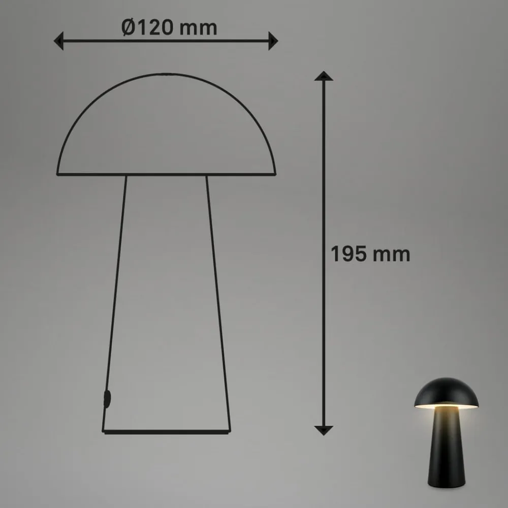 Dekorationsbelysning|Terrassebelysning ^ Briloner Fungo Mini LED-bordlampe, sort, touch, plast