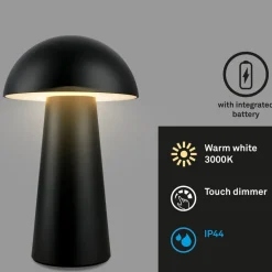 Dekorationsbelysning|Terrassebelysning ^ Briloner Fungo Mini LED-bordlampe, sort, touch, plast