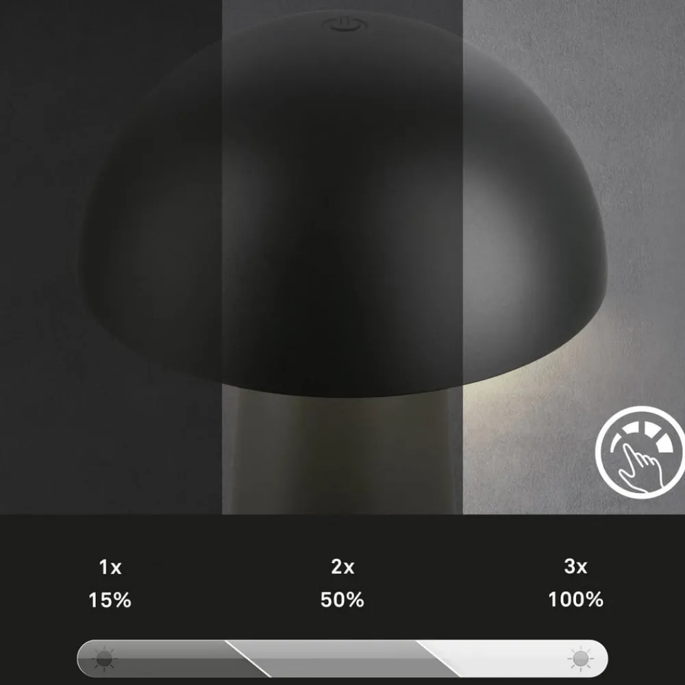 Dekorationsbelysning|Terrassebelysning ^ Briloner Fungo Mini LED-bordlampe, sort, touch, plast