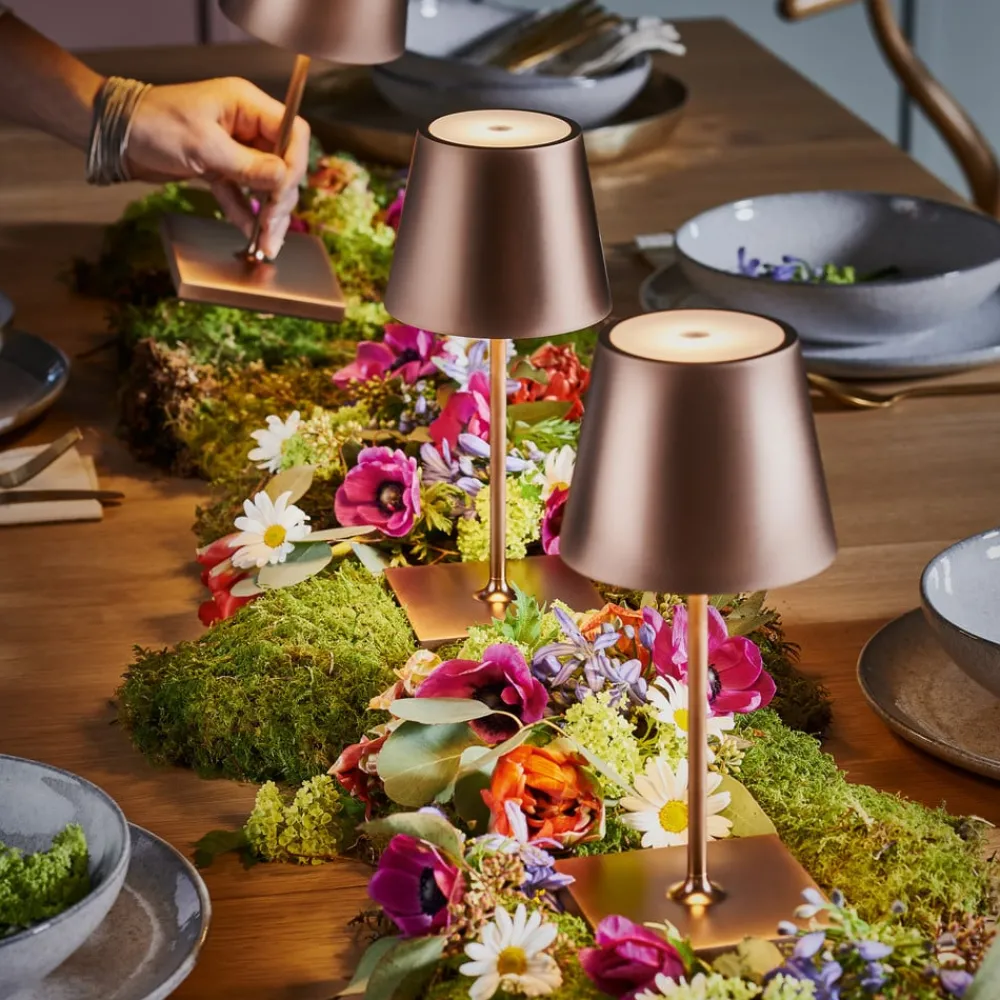 Sigor Dekorationsbelysning|Terrassebelysning > Genopladelig LED-bordlampe Nuindie mini, USB-C, bronze, IP54, dæmpbar.