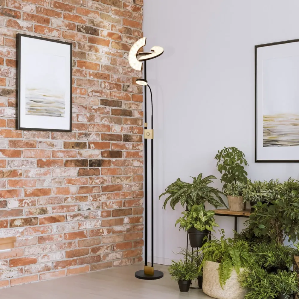 Searchlight Gulvlamper > Gio LED-gulvlampe, satineret messing/sort