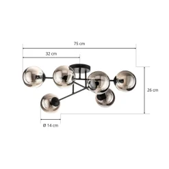 Gang|Loftlamper ^ EMIBIG LIGHTING Glassy loftlampe, sort, grafit, glas, 6 lyskilder, E14