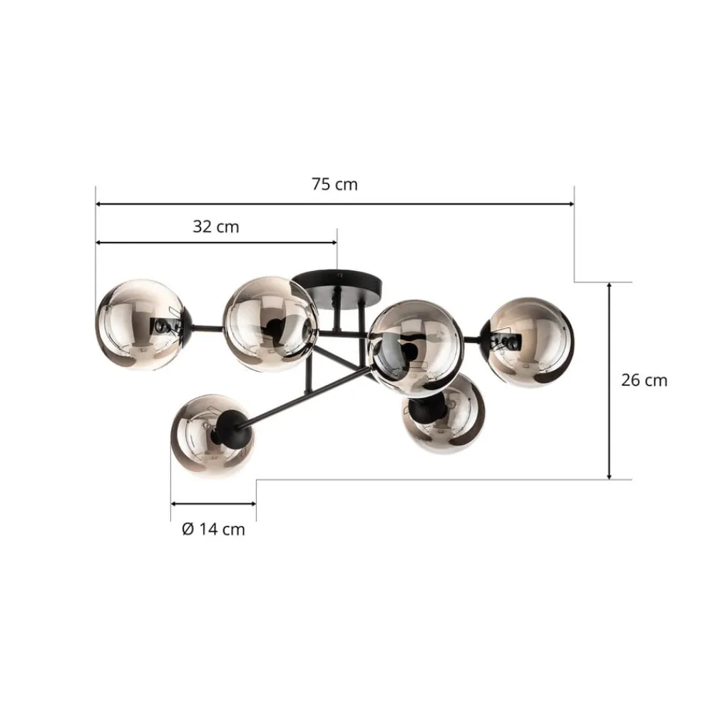 Gang|Loftlamper ^ EMIBIG LIGHTING Glassy loftlampe, sort, grafit, glas, 6 lyskilder, E14