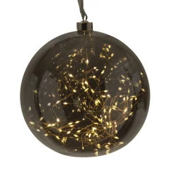STAR TRADING Julepynt|Vinduesdekoration > Glow LED-dekokugle af glas, Ø 20 cm, røggrå