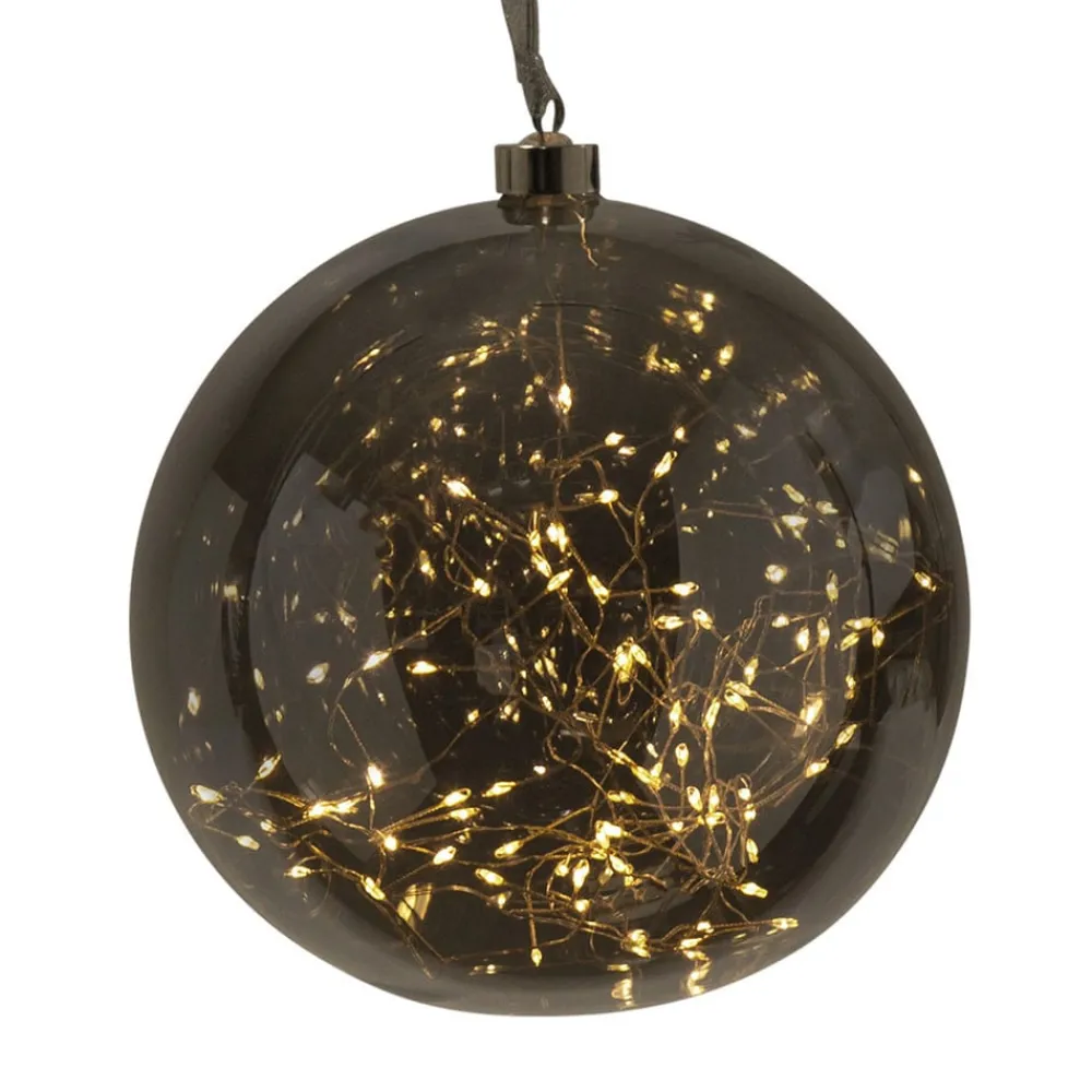 STAR TRADING Julepynt|Vinduesdekoration > Glow LED-dekokugle af glas, Ø 20 cm, røggrå