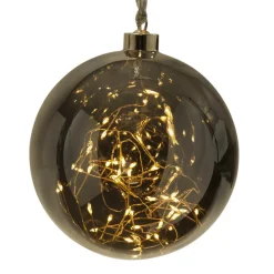 Julepynt|Vinduesdekoration ^ STAR TRADING Glow LED-dekokugle af glas, Ø 15 cm, røggrå