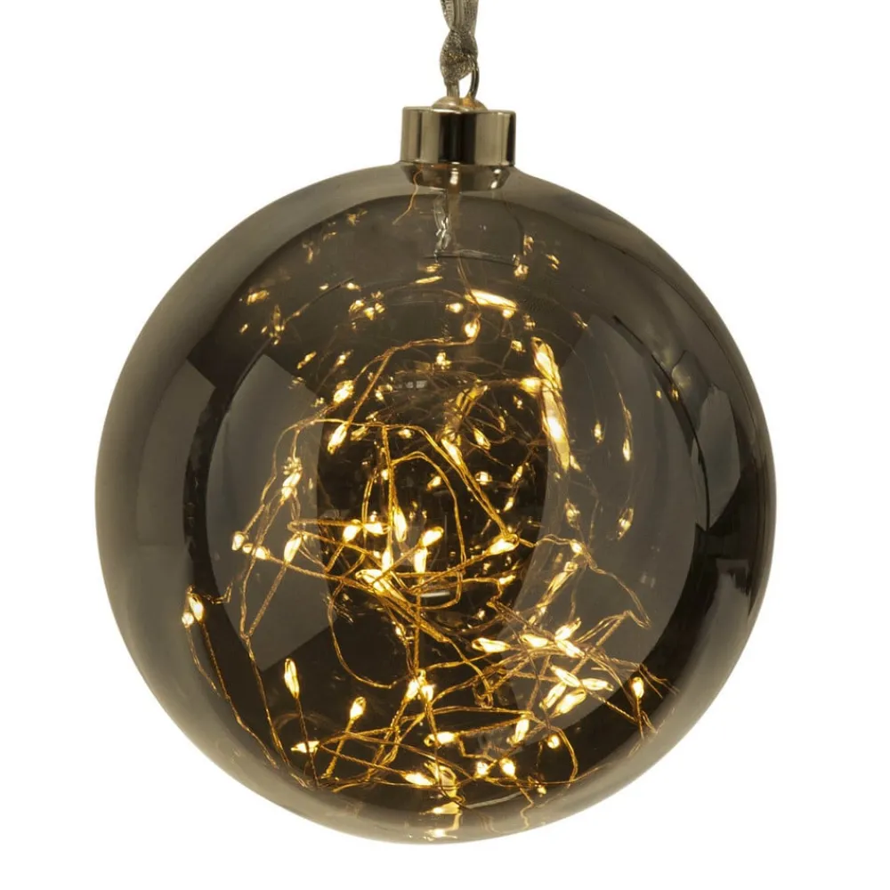 Julepynt|Vinduesdekoration ^ STAR TRADING Glow LED-dekokugle af glas, Ø 15 cm, røggrå