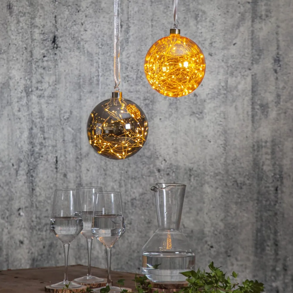 Julepynt|Vinduesdekoration ^ STAR TRADING Glow LED-dekokugle af glas, Ø 15 cm, røggrå