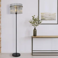 Globo Gulvlamper > Gorley gulvlampe, højde 152 cm, røggrå, glas/metal
