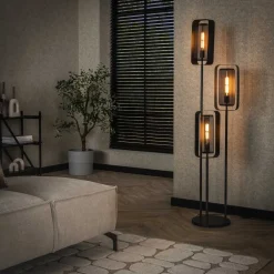 Gulvlamper ^ Zijlstra Gulvlampe Alma, 3 lyskilder, sort, metal, drejelig netskærm