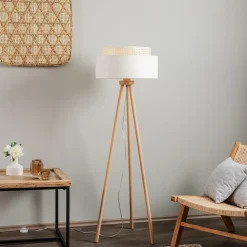 Duolla Gulvlamper|Gulvlamper > Gulvlampe Boho, treben creme-hvid/rattan