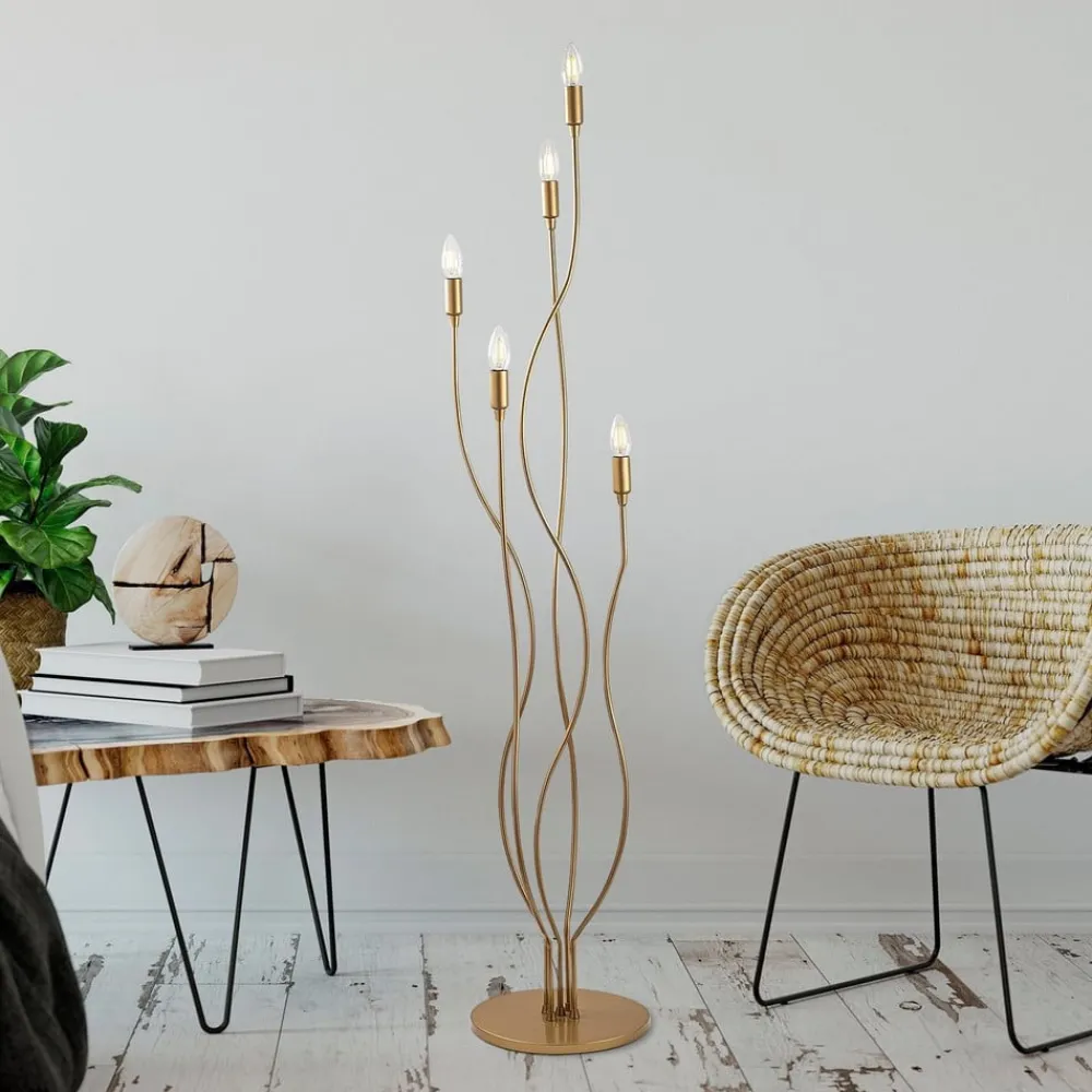 Opviq Gulvlamper > Gulvlampe Bonibon 13237 guldfarvet metal højde 160 cm 5 lyskilder.