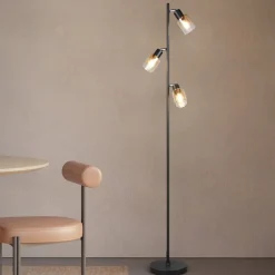 Reality Leuchten Gulvlamper > Gulvlampe Cadiz, sort/ravfarvet, 3 lyskilder, højde 154 cm