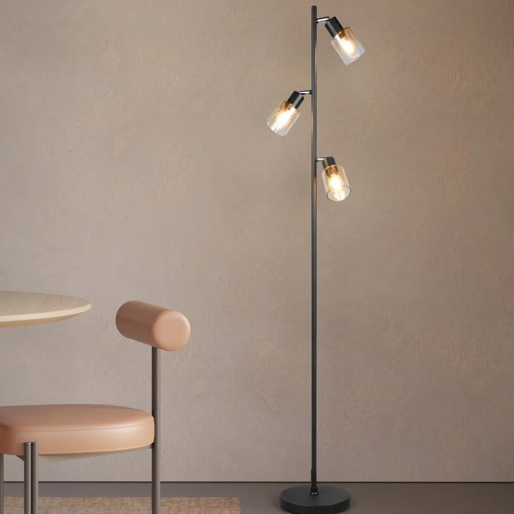 Reality Leuchten Gulvlamper > Gulvlampe Cadiz, sort/ravfarvet, 3 lyskilder, højde 154 cm