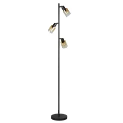 Reality Leuchten Gulvlamper > Gulvlampe Cadiz, sort/ravfarvet, 3 lyskilder, højde 154 cm