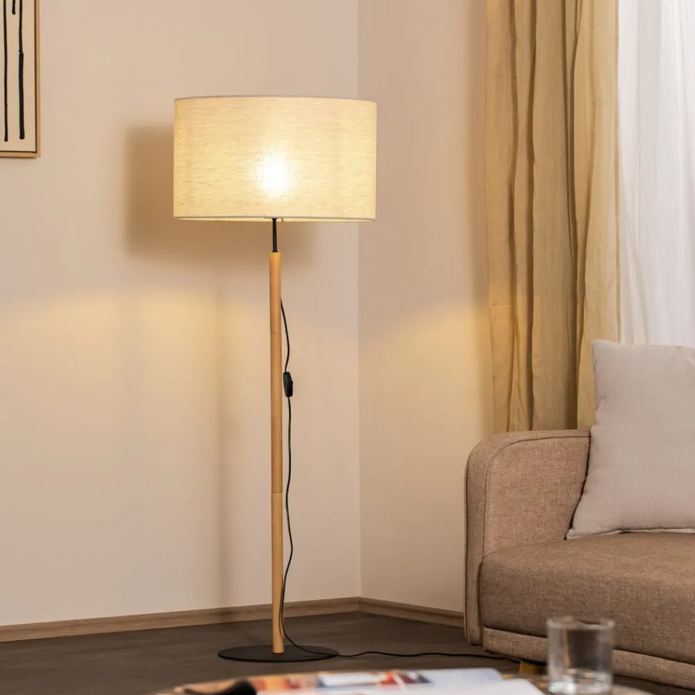 Gulvlamper|Gulvlamper ^ TK Lighting Gulvlampe Deva Nature, tekstil, træ