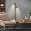 Gulvlamper|Gulvlamper ^ Briloner Gulvlampe Duta, sort/lys træ, højde 160 cm metal/træ