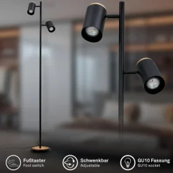 Gulvlamper|Gulvlamper ^ Briloner Gulvlampe Duta, sort/lys træ, højde 160 cm metal/træ