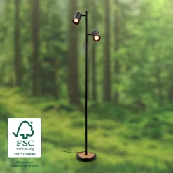 Gulvlamper|Gulvlamper ^ Briloner Gulvlampe Duta, sort/lys træ, højde 160 cm metal/træ