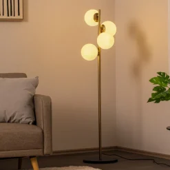 Opviq Gang|Pendellamper > Gulvlampe Faze, guldfarvet, glas, 130 cm, 4 lyskilder, E27