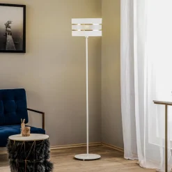 HELAM Gulvlamper > Gulvlampe Helen med tekstilskærm hvid-guld