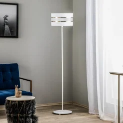 HELAM Gulvlamper > Gulvlampe Helen med tekstilskærm hvid-guld