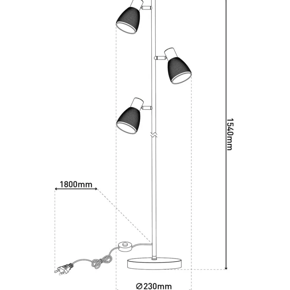 Näve Gulvlamper > Gulvlampe Lindita, 3 lyskilder, glas, jern, røggrå, E14