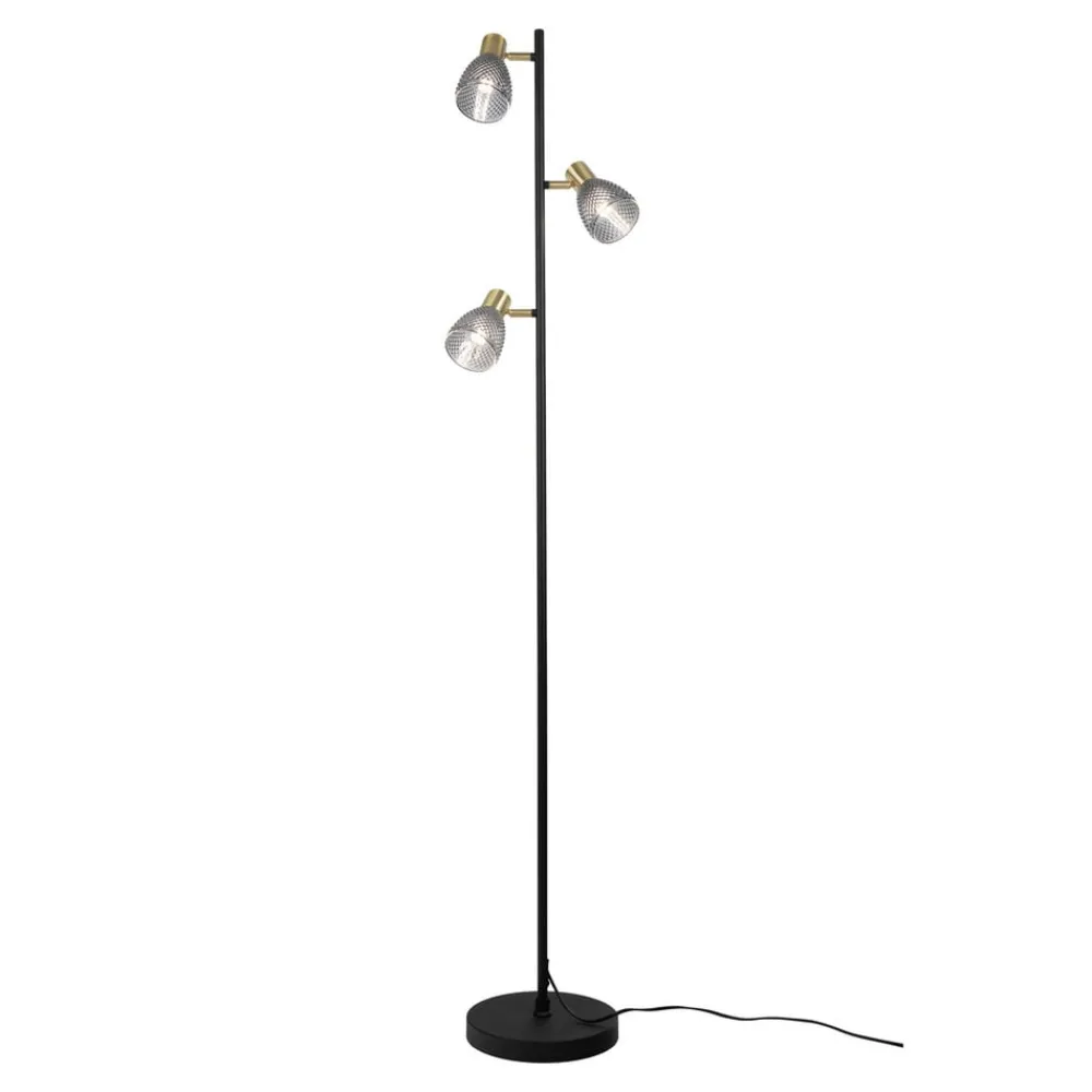 Näve Gulvlamper > Gulvlampe Lindita, 3 lyskilder, glas, jern, røggrå, E14