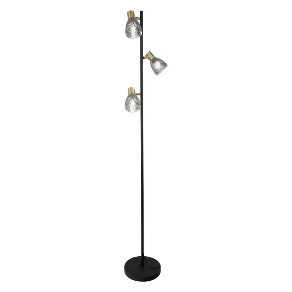Näve Gulvlamper > Gulvlampe Lindita, 3 lyskilder, glas, jern, røggrå, E14