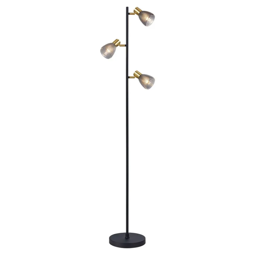 Näve Gulvlamper > Gulvlampe Lindita, 3 lyskilder, glas, jern, røggrå, E14
