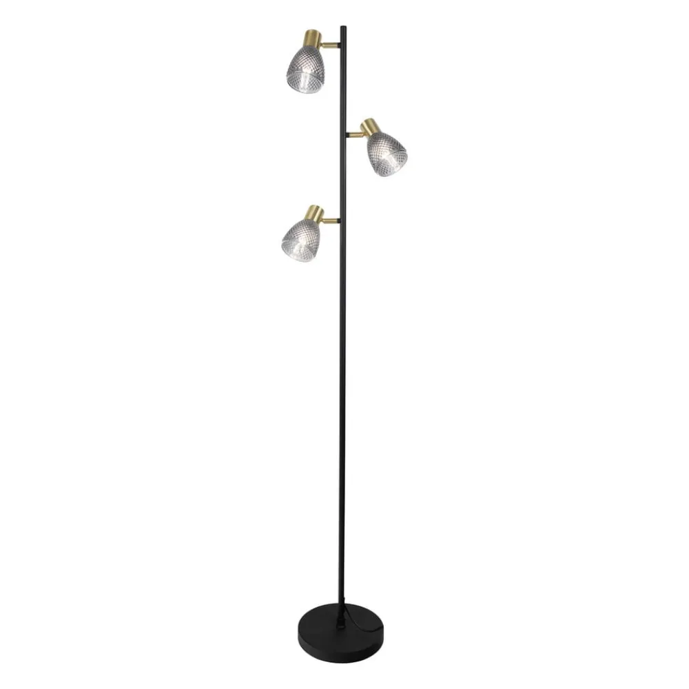 Näve Gulvlamper > Gulvlampe Lindita, 3 lyskilder, glas, jern, røggrå, E14