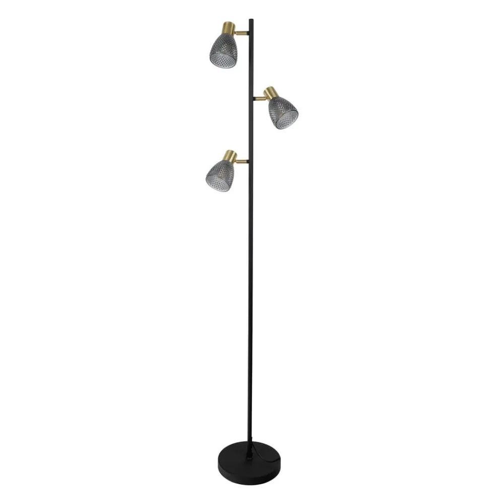 Näve Gulvlamper > Gulvlampe Lindita, 3 lyskilder, glas, jern, røggrå, E14