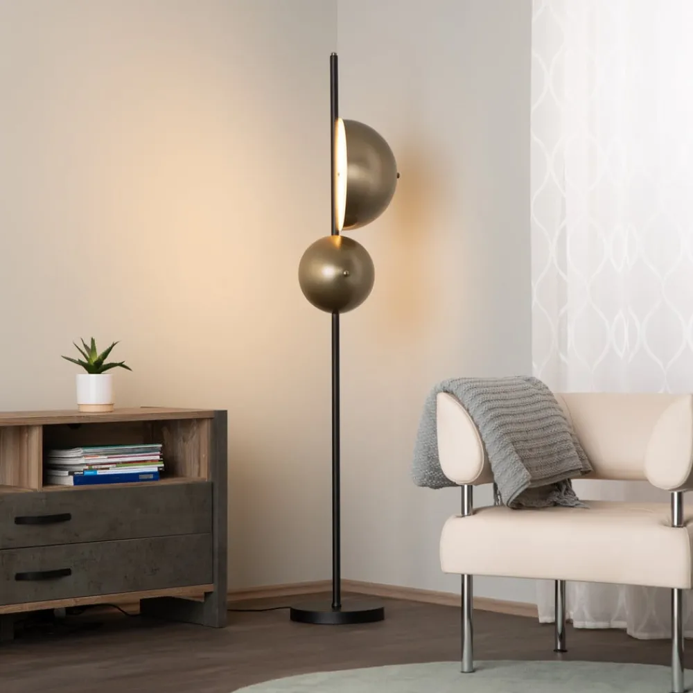 Gang|Gulvlamper ^ Avonni Gulvlampe LM-9113-2BSY, sort, metal, 180 cm høj, E14