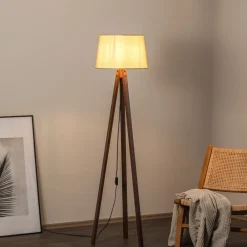 Gang|Gulvlamper ^ Avonni Gulvlampe LM-65214-1E med trebenet af træ