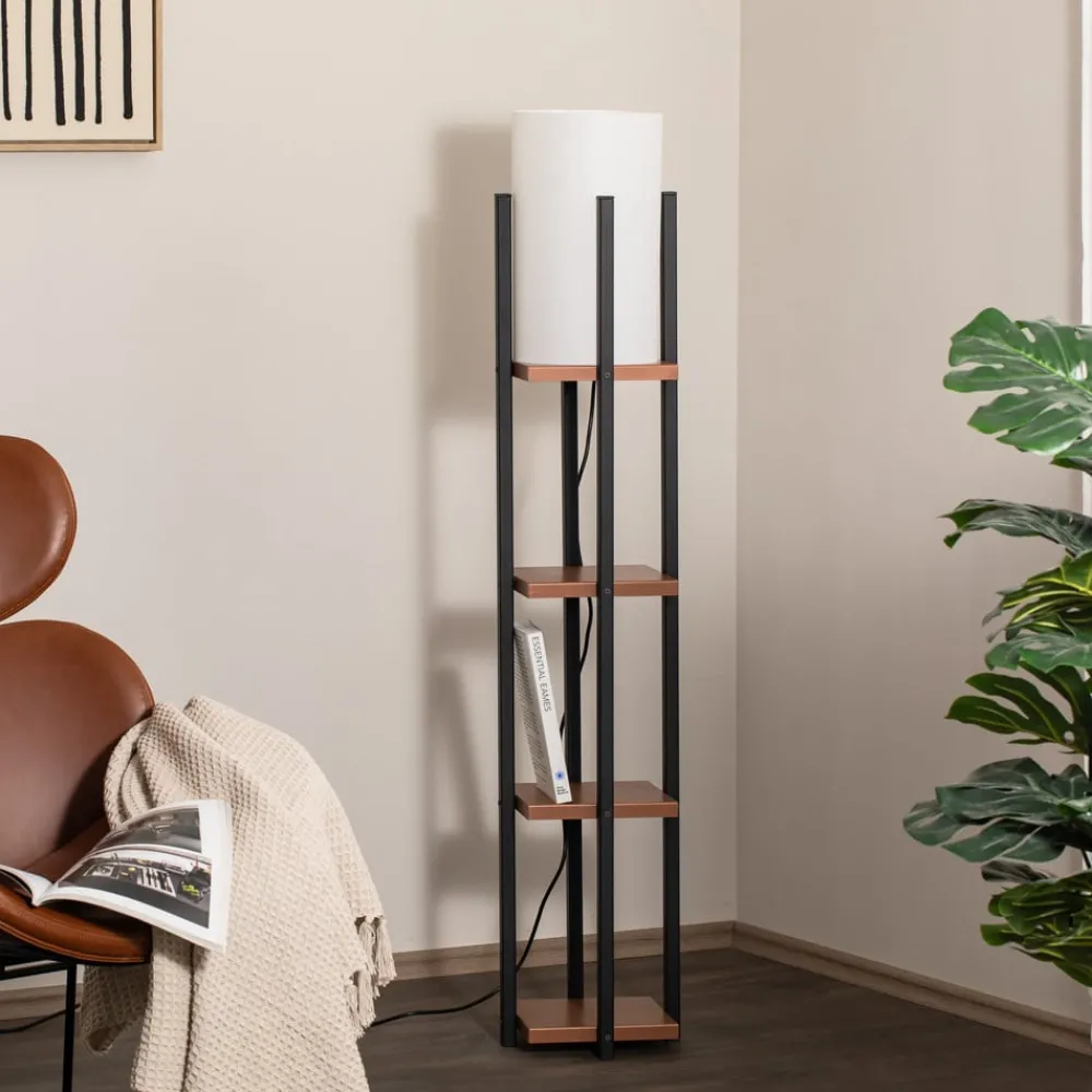 Gang|Gulvlamper ^ Opviq Gulvlampe Shelf, sort/kobber, stof, højde 130 cm, E27