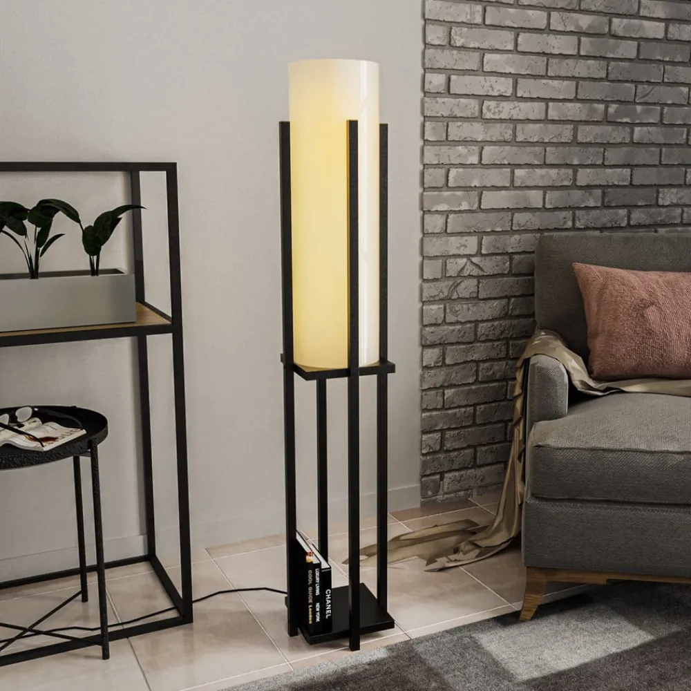 Gulvlamper ^ Opviq Gulvlampe 8125, sort/hvid, metal/lærred, højde 130 cm