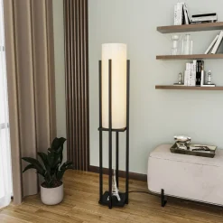 Gulvlamper ^ Opviq Gulvlampe 8125, sort/hvid, metal/lærred, højde 130 cm