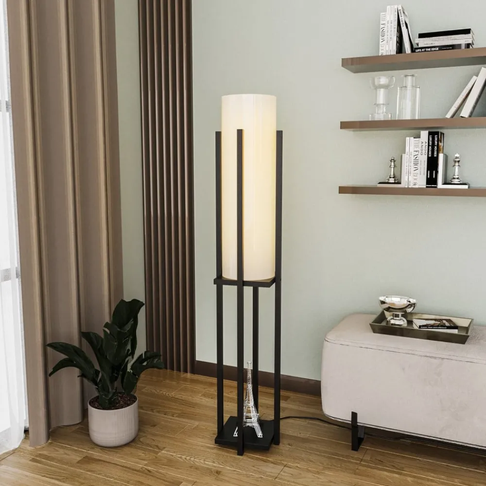 Gulvlamper ^ Opviq Gulvlampe 8125, sort/hvid, metal/lærred, højde 130 cm