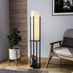 Gulvlamper ^ Opviq Gulvlampe 8125, sort/hvid, metal/lærred, højde 130 cm