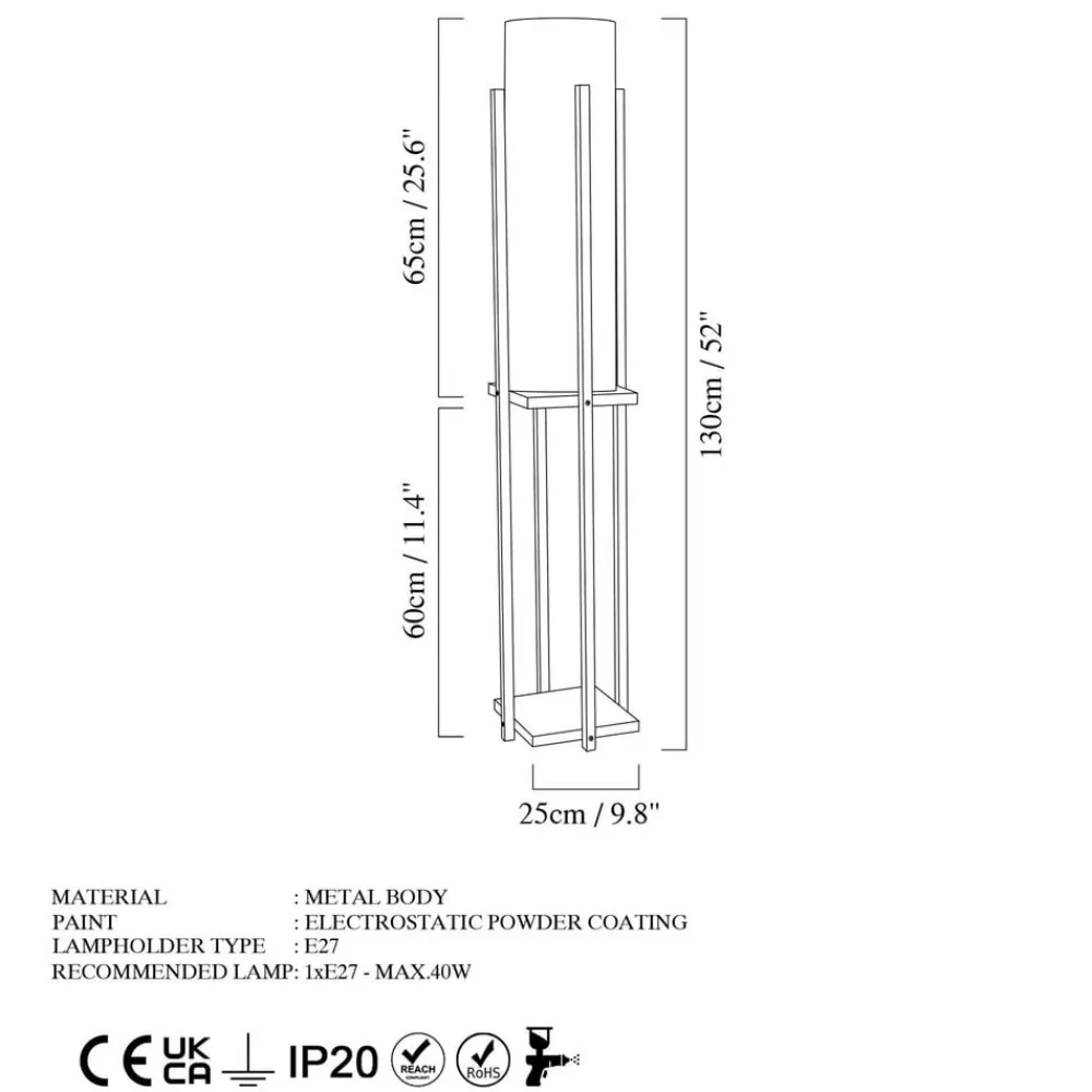 Gulvlamper ^ Opviq Gulvlampe 8125, sort/hvid, metal/lærred, højde 130 cm