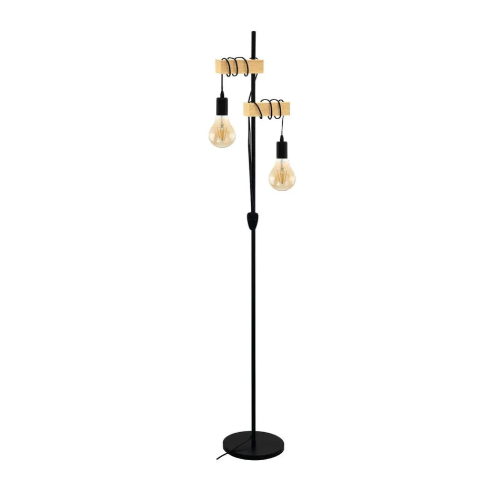 EGLO Gulvlamper > Gulvlampe Townshend 2 lyskilder sort/lyst træ