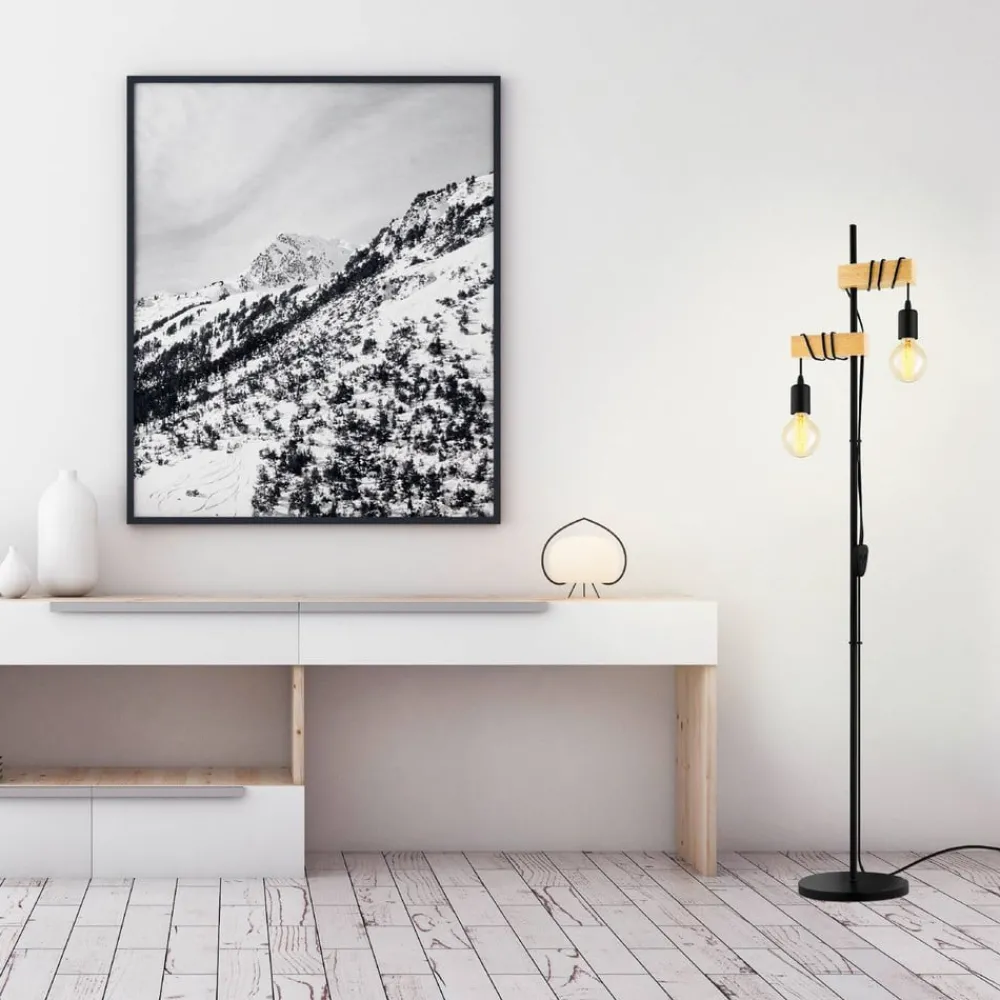 EGLO Gulvlamper > Gulvlampe Townshend 2 lyskilder sort/lyst træ