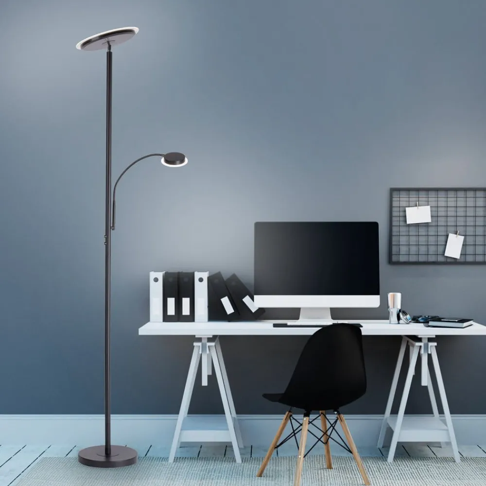 JUST LIGHT. GmbH Gulvlamper|Gulvlamper > Hans LED-gulvlampe med læselampe, rund, sort