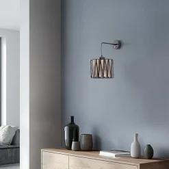 Væglamper|Væglamper ^ TK Lighting Harmony væglampe, sort, naturlig jute, med afbryder